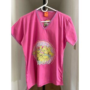 NWT Nickelodeon Pink Turtle Power Scrub Top